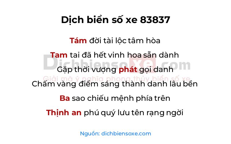 Dịch thơ biển số 83837