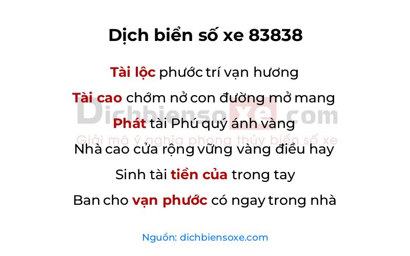 Dịch thơ biển số 83838