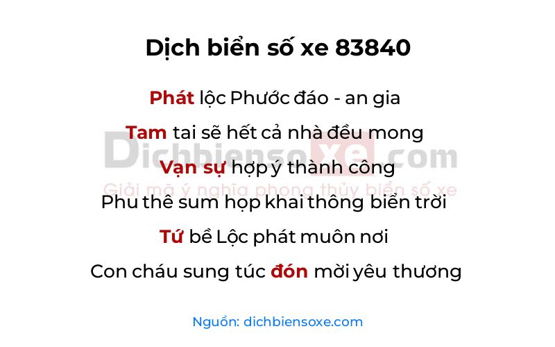 Dịch thơ biển số 83840