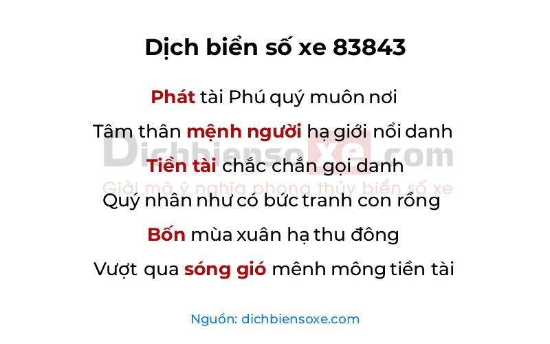 Dịch thơ biển số 83843