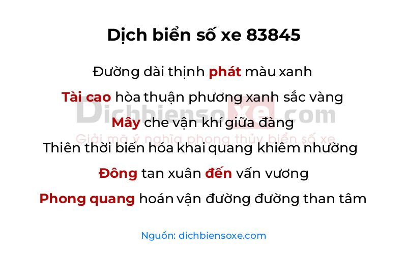 Dịch thơ biển số 83845