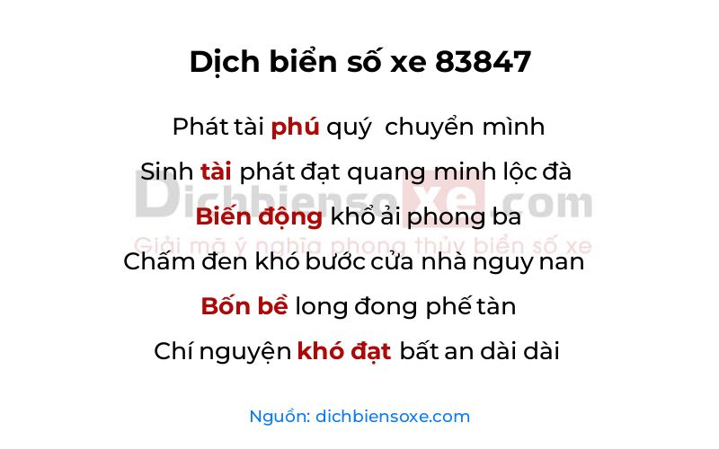 Dịch thơ biển số 83847
