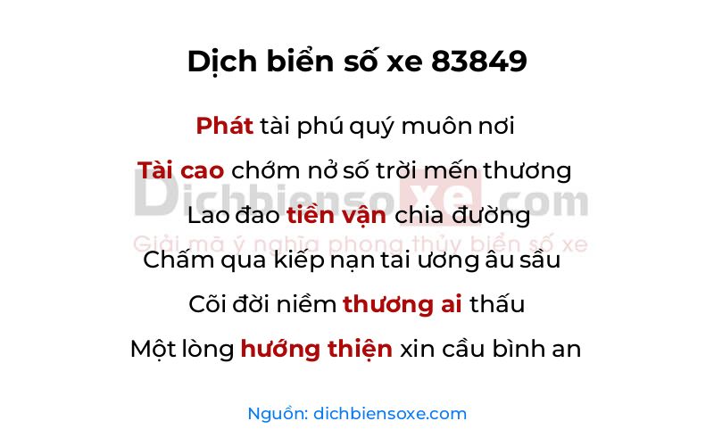 Dịch thơ biển số 83849