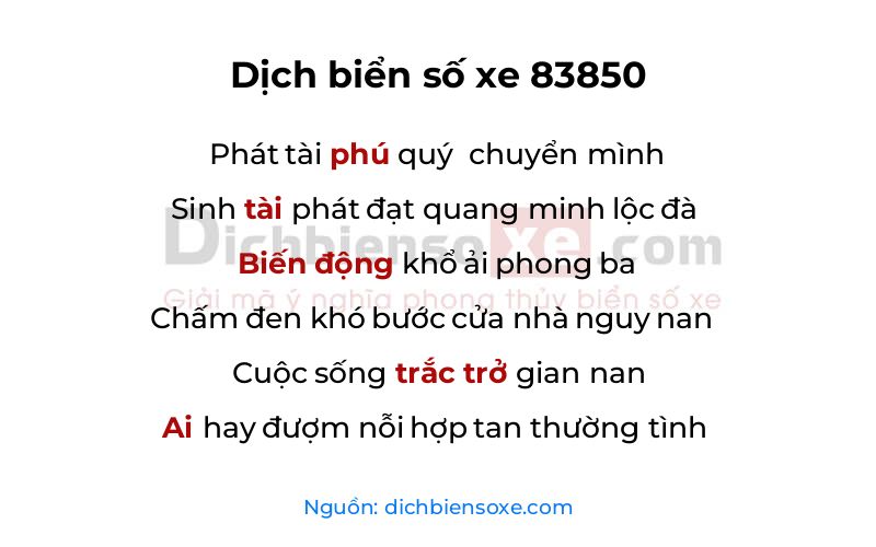 Dịch thơ biển số 83850