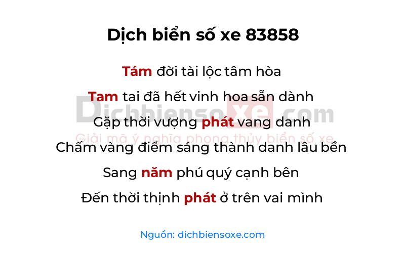 Dịch thơ biển số 83858