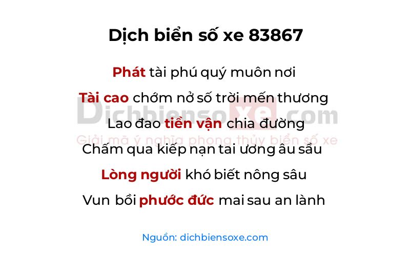 Dịch thơ biển số 83867