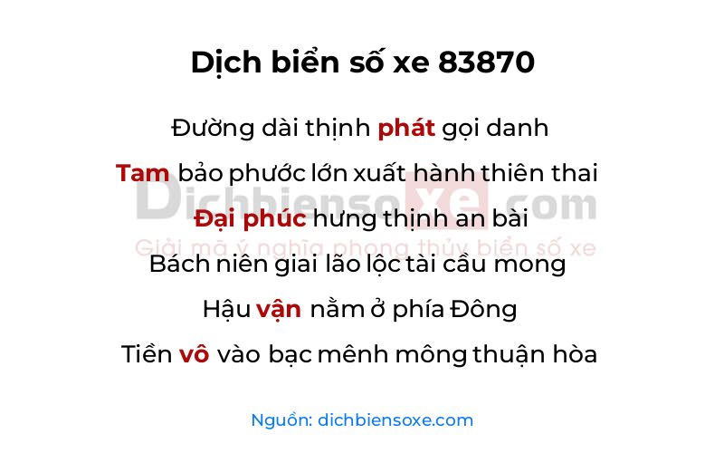 Dịch thơ biển số 83870