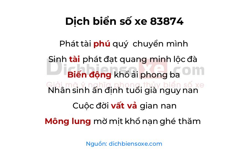 Dịch thơ biển số 83874