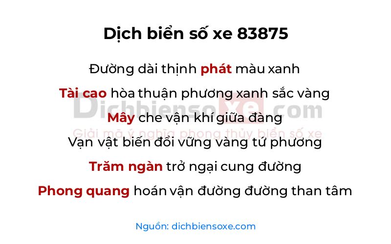 Dịch thơ biển số 83875