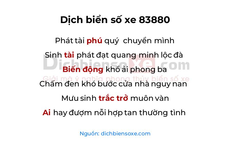 Dịch thơ biển số 83880