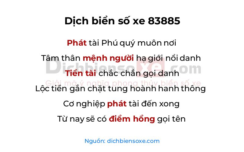 Dịch thơ biển số 83885