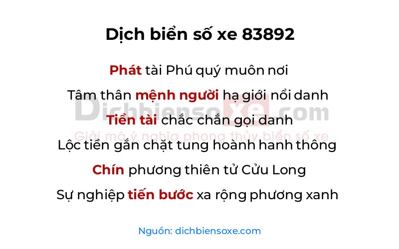 Dịch thơ biển số 83892