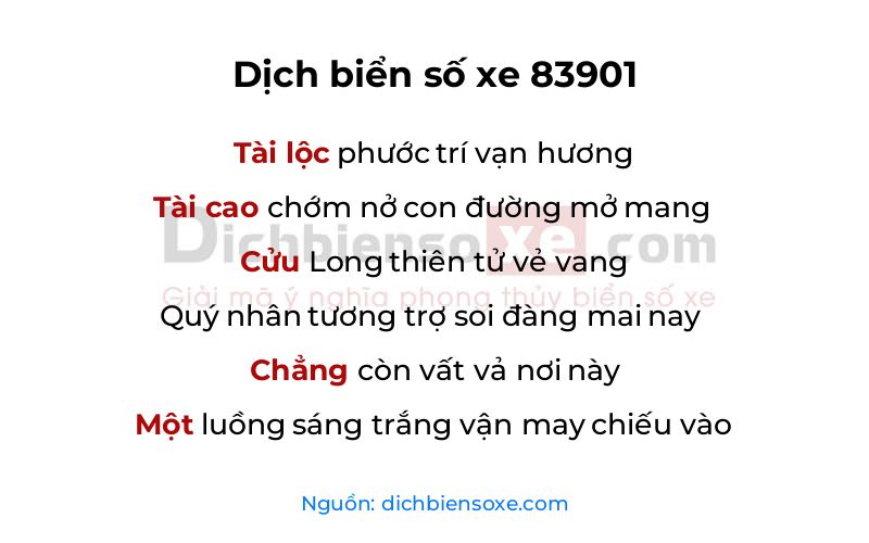 Dịch thơ biển số 83901