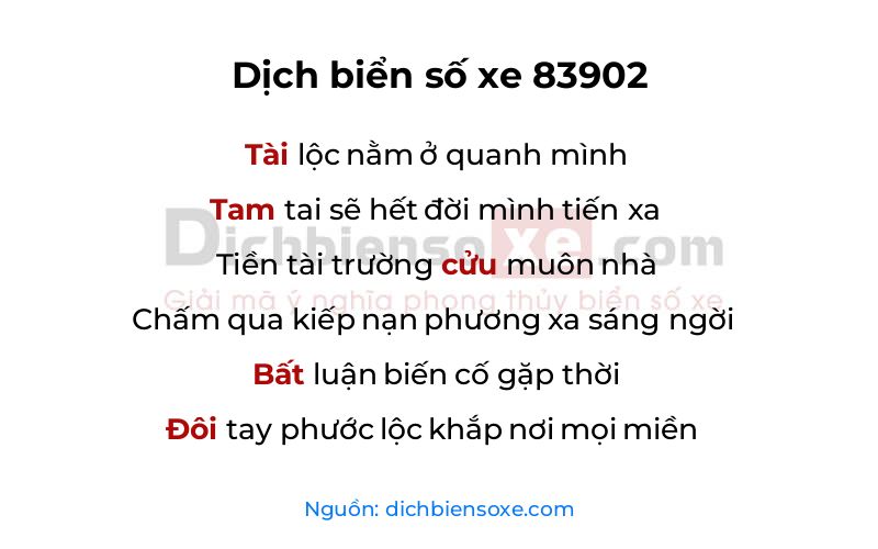 Dịch thơ biển số 83902
