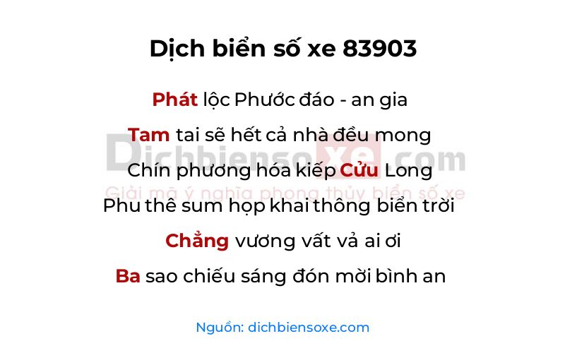Dịch thơ biển số 83903