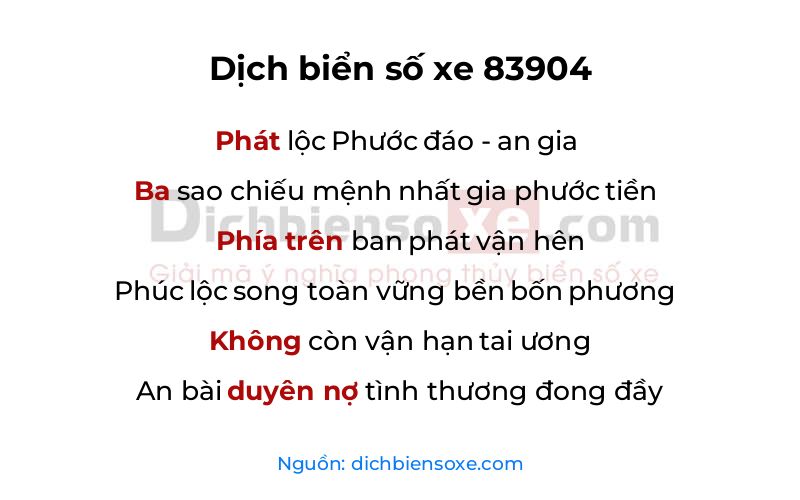 Dịch thơ biển số 83904