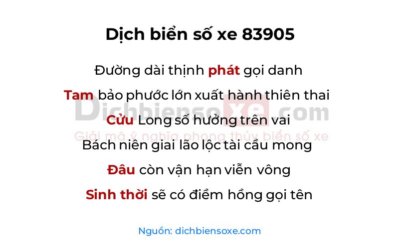 Dịch thơ biển số 83905