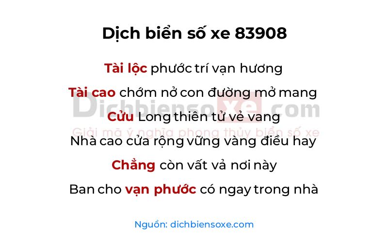 Dịch thơ biển số 83908