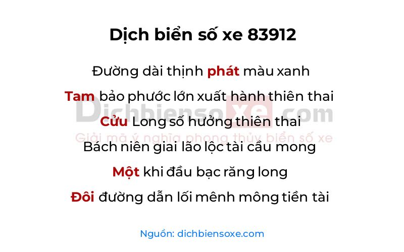 Dịch thơ biển số 83912