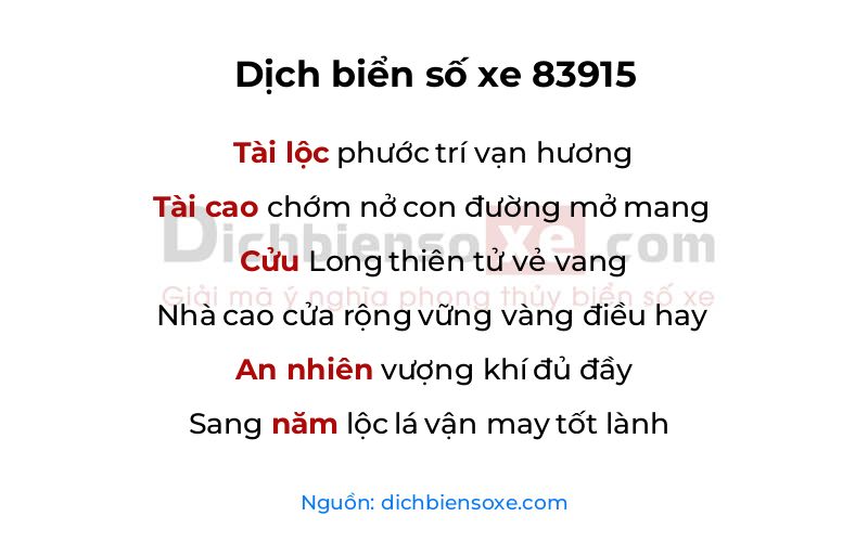 Dịch thơ biển số 83915
