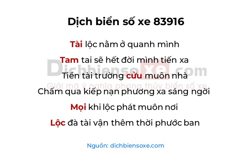 Dịch thơ biển số 83916