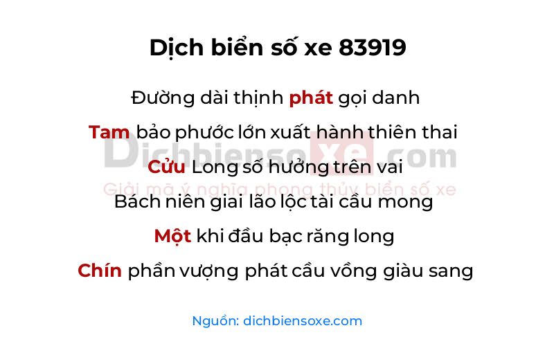 Dịch thơ biển số 83919