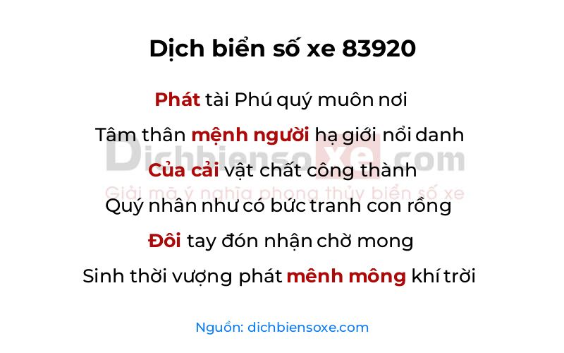 Dịch thơ biển số 83920