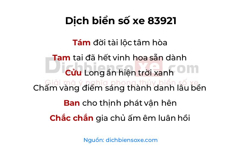 Dịch thơ biển số 83921