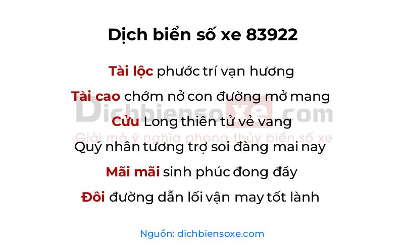 Dịch thơ biển số 83922