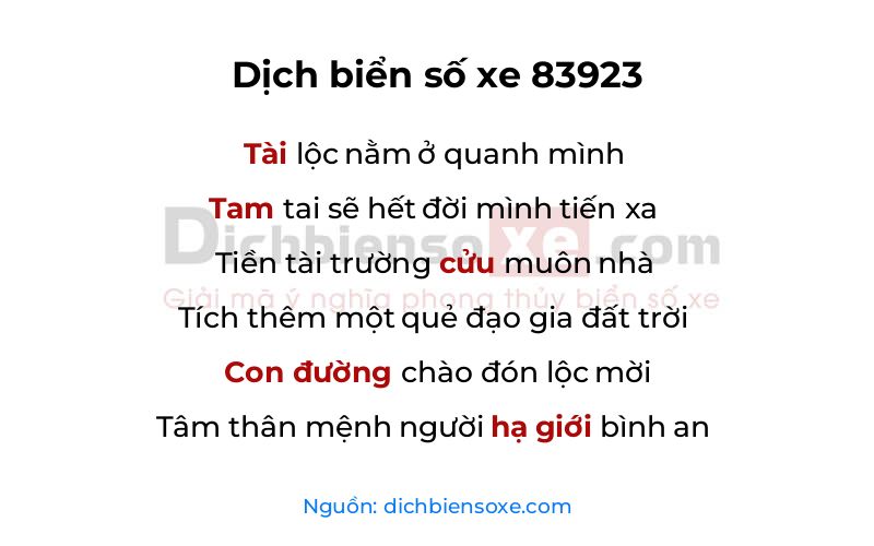 Dịch thơ biển số 83923