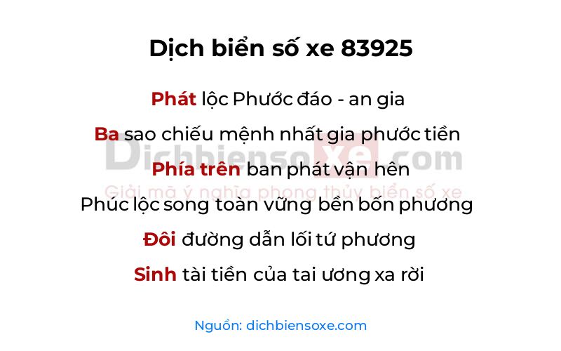 Dịch thơ biển số 83925