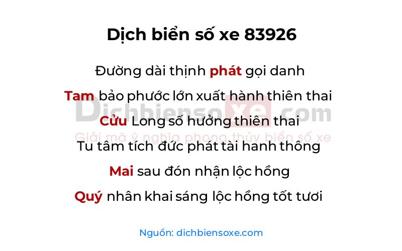 Dịch thơ biển số 83926