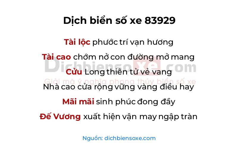 Dịch thơ biển số 83929