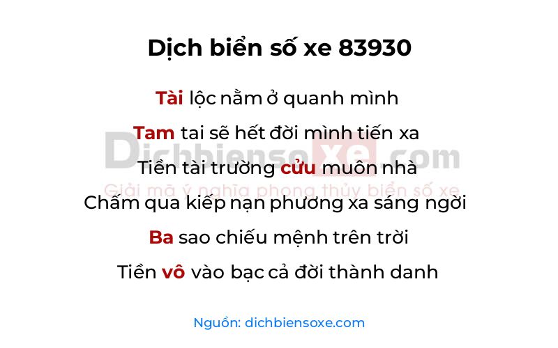 Dịch thơ biển số 83930