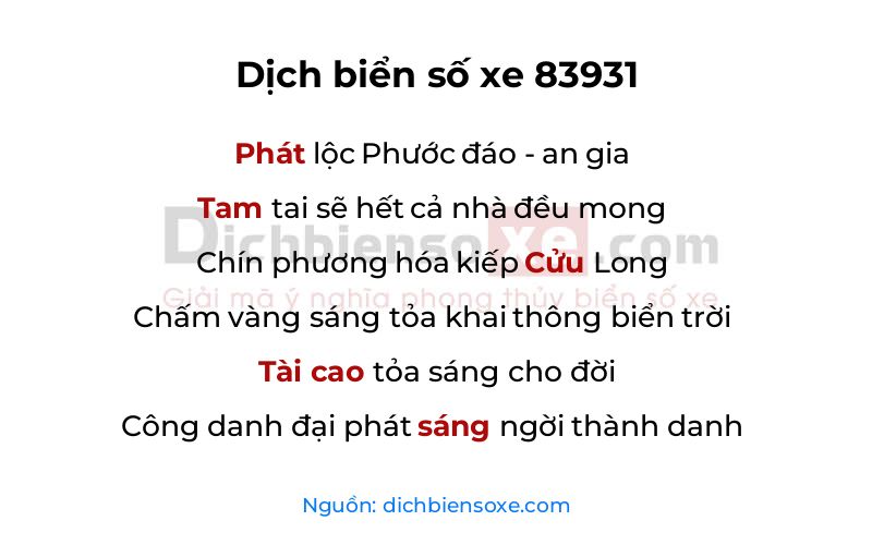Dịch thơ biển số 83931