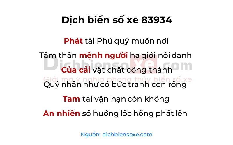 Dịch thơ biển số 83934