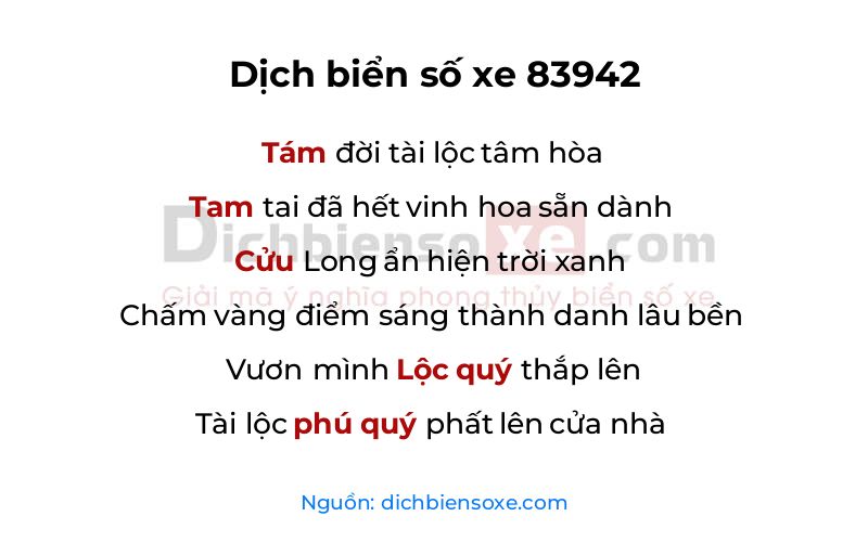 Dịch thơ biển số 83942