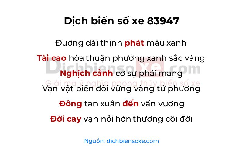 Dịch thơ biển số 83947