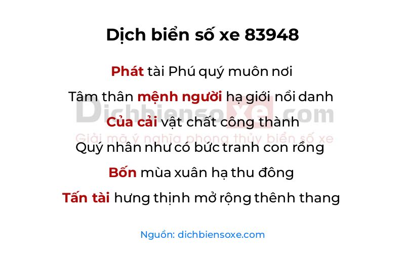 Dịch thơ biển số 83948