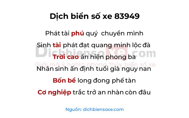 Dịch thơ biển số 83949