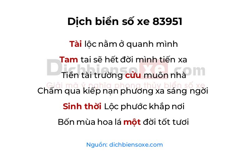 Dịch thơ biển số 83951