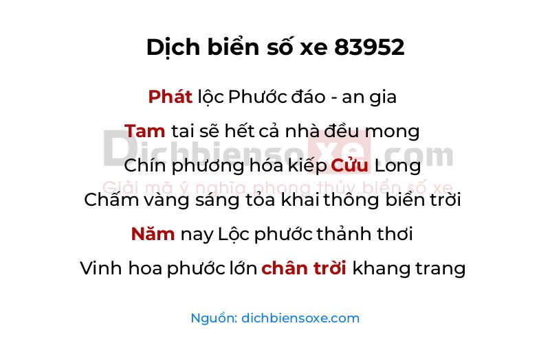 Dịch thơ biển số 83952