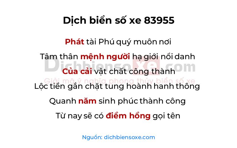 Dịch thơ biển số 83955