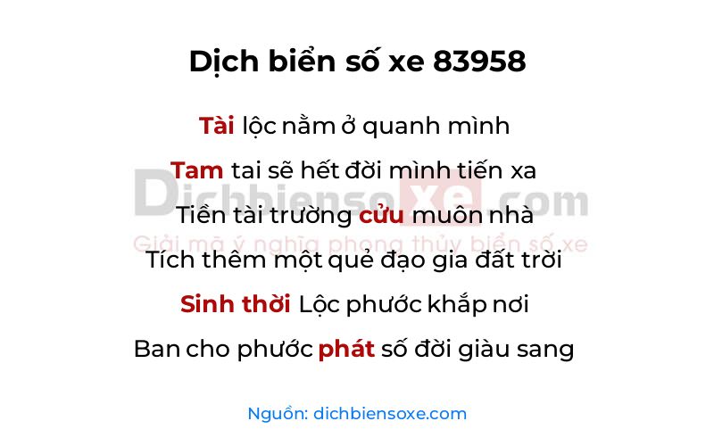 Dịch thơ biển số 83958