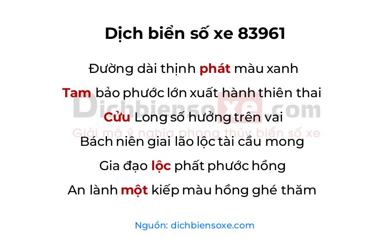 Dịch thơ biển số 83961