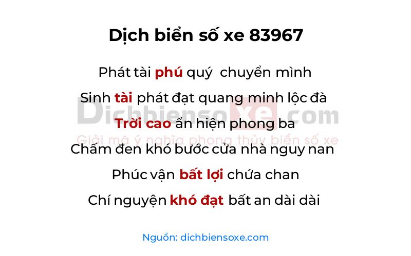 Dịch thơ biển số 83967