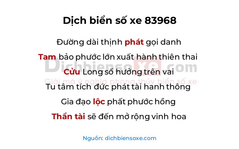 Dịch thơ biển số 83968