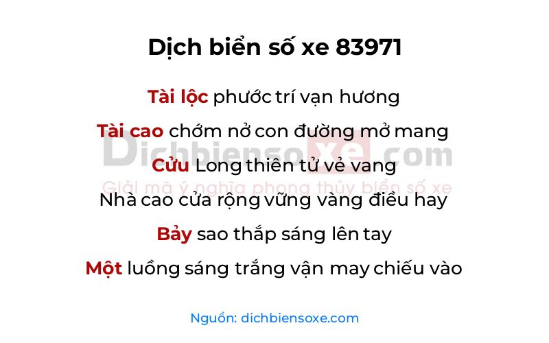 Dịch thơ biển số 83971
