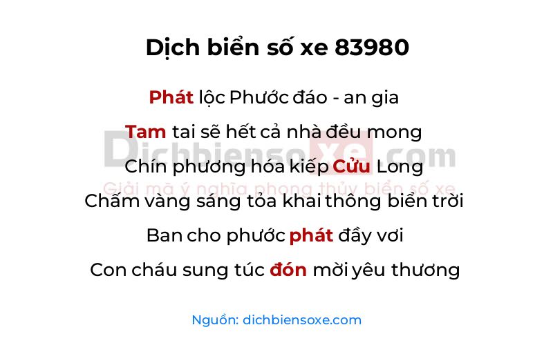 Dịch thơ biển số 83980