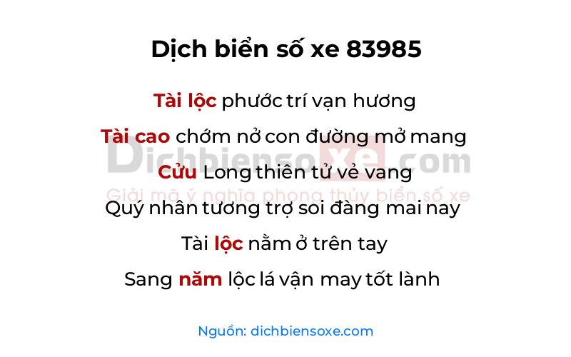 Dịch thơ biển số 83985